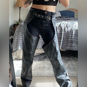 Diamond Leather Black Leather Motorcycle Chaps XS